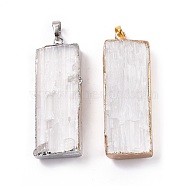Natural Selenite Big Pendants, Rectangle Charms, with Rack Plating Brass Findings, Mixed Color, 47~51x17~19x7~9mm, Hole: 8x5mm(G-P496-06)