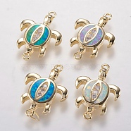 Brass Links connectors, with Synthetic Opal and Cubic Zirconia, Sea Turtle, Golden, Mixed Color, 19.5x13.5x2.5mm, Hole: 1mm(KK-I613-15G)