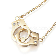 304 Stainless Steel Pendant Necklaces, with Rhinestone, Handcuffs, Golden, 17.32 inch(44cm)(NJEW-N0071-12G)