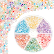 Elite 1800Pcs 6 Colors Glass Round Seed Beads, Ceylon, Round, Mixed Color, 3x2~2.5mm, Hole: 0.8mm, about 300Pcs/color(SEED-PH0001-90)