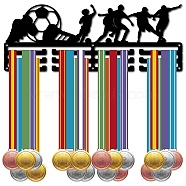Fashion Iron Medal Hanger Holder Display Wall Rack, 3-Line, with Screws, Black, Football, 150x400mm, Hole: 5mm(ODIS-WH0037-178)