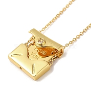 Brass Micro Pave Cubic Zirconia Pendant Necklace, Envelope Locket Necklace, Real 18K Gold Plated, Chocolate, 18.43~18.66 inch(468~474mm)(NJEW-B082-02G-02)