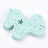 Food Grade Eco-Friendly Silicone Big Pendants, Chewing Pendants For Teethers, DIY Nursing Necklaces Making, Horse, Pale Turquoise, 56~57x68x10mm, Hole: 8x11mm(SIL-Q014-06)