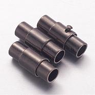Brass Locking Tube Magnetic Clasps, Column, Gunmetal, 15x6mm, Hole: 4mm(KK-MC078-B)