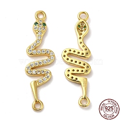 925 Sterling Silver Micro Pave Clear Cubic Zirconia Connector Charms, Snake Links, with 925 Stamp, Real 18K Gold Plated, 26.5x8x2mm, Hole: 1.5mm(STER-I010-16G)