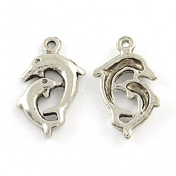 Alloy Dolphin Pendants, Tibetan Style, Cadmium Free & Nickel Free & Lead Free, Antique Silver, 21.5x12.5x2mm, Hole: 1.5mm, about 665pcs/1000g(TIBEP-R336-079AS-FF)