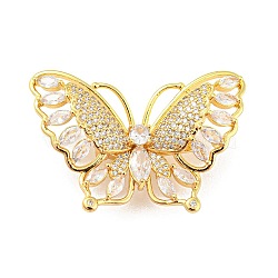 Rack Plating Brass Pave Clear Cubic Zirconia Twister Clasps, Long-Lasting Plated, Cadmium Free & Lead Free, Butterfly, Real 18K Gold Plated, 27.5x41x11mm(KK-P243-02G)