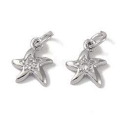 Brass Micro Pave Clear Cubic Zirconia Pendants, Star, with Jump Ring, Platinum, 12x10x2mm, Hole: 5.5mm(KK-S367-15B)