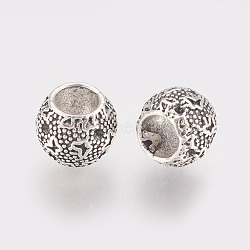 Alloy European Beads, Large Hole Beads, Rondelle, Antique Silver, 9x8mm, Hole: 5mm(MPDL-L016-04AS)