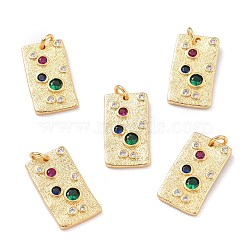 Brass Micro Pave Cubic Zirconia Pendants, with Jump Ring, Long-Lasting Plated, Rectangle, Colorful, Real 18K Gold Plated, 20.5x11.5x2mm, Jump Ring: 5x1mm, 3mm Inner Diameter(ZIRC-L100-056G)