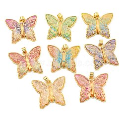 Transparent Resin Pendants, Brass Butterfly Charms, Real 18K Gold Plated, Cadmium Free & Lead Free, Mixed Color, 26x29.5x5.5mm, Hole: 3x4mm(KK-M290-05)