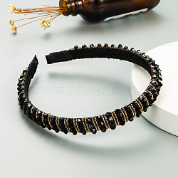 Bling Bling Glass Beaded Hairband, Party Hair Accessories for Women Girls, Black, 12mm(OHAR-PW0007-27G)
