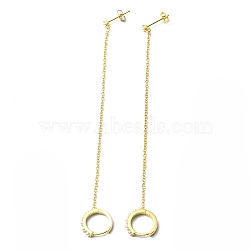Plastic Pearl Beaded Hoop Earrings with Earring Post, Rack Plating Brass Chain Drop Earrings, Lead Free & Cadmium Free, Real 18K Gold Plated, 115x1.5mm, Pin: 0.7mm(EJEW-D055-09G)
