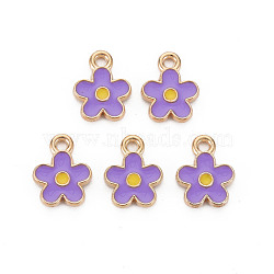 Alloy Enamel Charms, Cadmium Free & Lead Free, Light Gold, Flower, Dark Violet, 12.5x10x2mm, Hole: 1.6mm(ENAM-T016-14-RS)