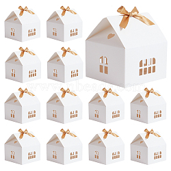 House Shaped Kraft Paper Folding Gift Box with Hollow Window and Ribbon, White, 12.5x12.5x13.5cm(AJEW-WH0166-88B)