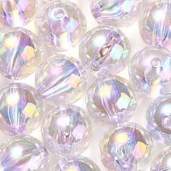 UV Plating Transparent Rainbow Iridescent Acrylic Beads, Round, Lilac, 16x15.5mm, Hole: 3mm(OACR-F004-01B)