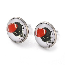 Sport Balls Glass & 304 Stainless Steel Stud Earrings for Women, Stainless Steel Color, Rugby, 15.5mm(EJEW-H005-01P-09)