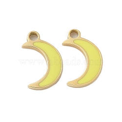 304 Stainless Steel Enamel Charms, Moon Charm, Real 14K Gold Plated, 8.5x5.5x1mm, Hole: 1mm(STAS-L022-333G-01)