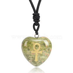 Natural Unakite Heart Engraved AnKh Cross Pendant Personalized DIY Necklaces(SC1205-9)