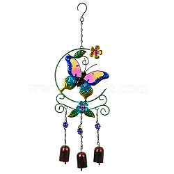 Glass Wind Chime, Art Pendant Decoration, with Iron Findings, for Garden, Window Decoration, Butterfly, 510x170mm(PW23050385121)