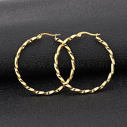Titanium Steel Hoop Earrings, Twisted Ring Shape, Golden, 12 Gauge, 30x2mm(STAS-TAC0001-11C-G)