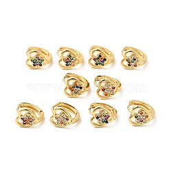 Cubic Zirconia Heart with Star Hoop Earrings, Real 18K Gold Plated Brass Jewelry for Women, Cadmium Free & Nickel Free & Lead Free, Mixed Color, 13x13x10.5mm, Pin: 1mm(EJEW-G312-15G-01)