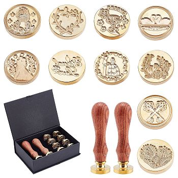 CRASPIRE DIY Stamp Making Kits, Including Pear Wood Handle and Brass Wax Seal Stamp Heads, Golden, Brass Wax Seal Stamp Heads: 10pcs