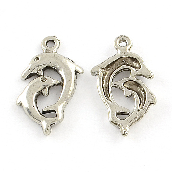 Alloy Dolphin Pendants, Tibetan Style, Cadmium Free & Nickel Free & Lead Free, Antique Silver, 21.5x12.5x2mm, Hole: 1.5mm, about 665pcs/1000g