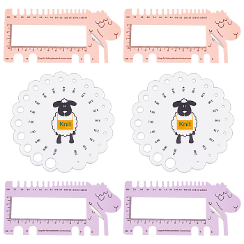 HOBBIESAY 6Pcs 3 Styles Plastic Knitting Ruler, Sheep/Flower, Mixed Color, 100~160x76~100mm, 2pcs/style