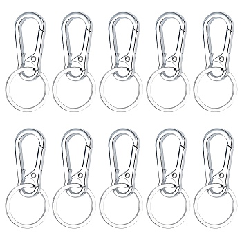 Alloy Push Gate Snap Keychain Clasp Findings, with Iron Split Key Rings, Platinum, 71mm, Ring: 30x2mm, Inner Size: 26mm, Clasp: 47x22x5mm, 10pcs/box