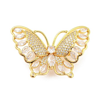 Rack Plating Brass Pave Clear Cubic Zirconia Twister Clasps, Long-Lasting Plated, Cadmium Free & Lead Free, Butterfly, Real 18K Gold Plated, 27.5x41x11mm
