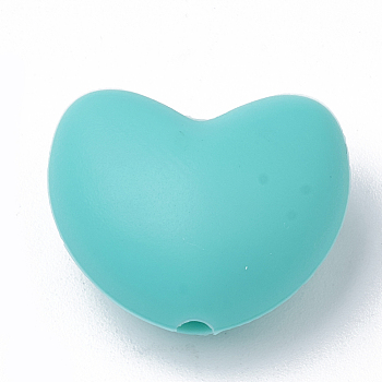 Food Grade Eco-Friendly Silicone Focal Beads, Chewing Beads For Teethers, DIY Nursing Necklaces Making, Heart, Turquoise, 16x19x10mm, Hole: 2.5mm