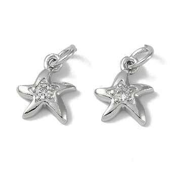 Brass Micro Pave Clear Cubic Zirconia Pendants, Star, with Jump Ring, Platinum, 12x10x2mm, Hole: 5.5mm