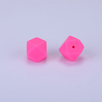 Hexagonal Silicone Beads, Chewing Beads For Teethers, DIY Nursing Necklaces Making, Fuchsia, 23x17.5x23mm, Hole: 2.5mm