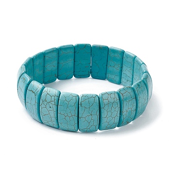 Synthetic Turquoise Rectangle Beaded Stretch Bracelets, Tile Bracelet, Medium Turquoise, Inner Diameter: 2-1/4 inch(5.6cm)