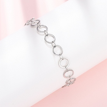 304 Stainless Steel Ring Link Chain Bracelets, Stainless Steel Color, 7-3/8 inch(18.6cm)