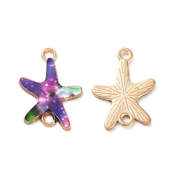Printed Alloy Connector Charms, Starfish Links, Light Gold, Nickel, Blue Violet, 23x16x1.5mm, Hole: 1.8mm