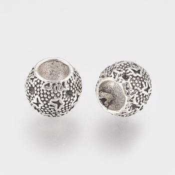 Alloy European Beads, Large Hole Beads, Rondelle, Antique Silver, 9x8mm, Hole: 5mm