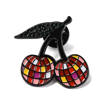 Disco Cherry Alloy Brooches, Fruit Enamel Pins, Colorful, 30.5x31mm