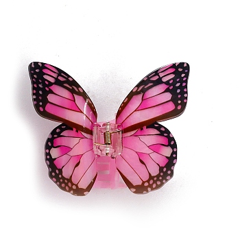 Acrylic Claw Hair Clips, Butterfly, Hot Pink, 95x100x45mm