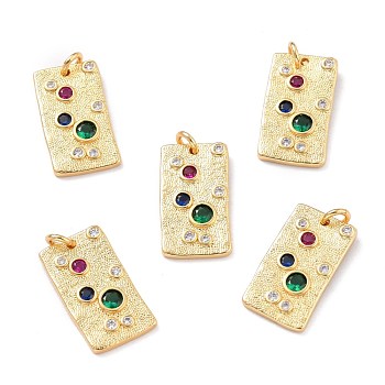 Brass Micro Pave Cubic Zirconia Pendants, with Jump Ring, Long-Lasting Plated, Rectangle, Colorful, Real 18K Gold Plated, 20.5x11.5x2mm, Jump Ring: 5x1mm, 3mm Inner Diameter