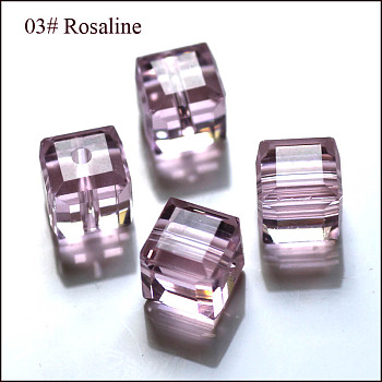 Imitation Austrian Crystal Beads, Grade AAA, Faceted, Cube, Pink, 8x8x8mm(size within the error range of 0.5~1mm), Hole: 0.9~1.6mm