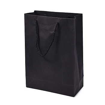 Rectangle Paper Gift Bags, with Handles, Shopping Bags, Black, 32.5x23x0.4cm