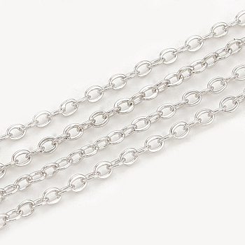 Brass Cable Chains, Soldered, with Spool, Flat Oval, Real Platinum Plated, 2.1x1.6x0.3mm, about 98.42 Feet(30m)/roll