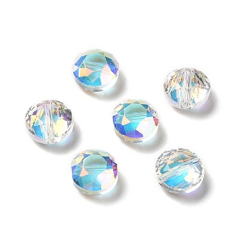 Glass Imitation Austrian Crystal Beads, Faceted, Flat Round, Clear AB, 10x6mm, Hole: 1.5mm