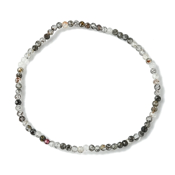 2mm Natural Tourmalinated Quartz Faceted Round Beaded Stretch Bracelets for Women, Inner Diameter: 2 inch(5cm)