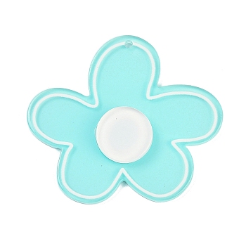 Acrylic Pendants, Flower, Cyan, 40.5x45.5x5mm, Hole: 2mm