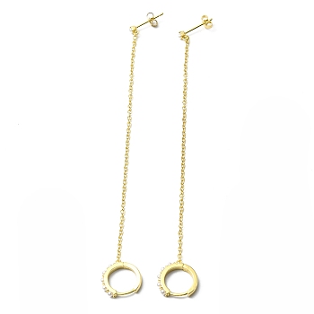 Plastic Pearl Beaded Hoop Earrings with Earring Post, Rack Plating Brass Chain Drop Earrings, Lead Free & Cadmium Free, Real 18K Gold Plated, 115x1.5mm, Pin: 0.7mm