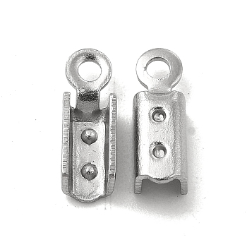 Tarnish Resistant 304 Stainless Steel Folding Crimp Ends, Fold Over Crimp Cord Ends, Stainless Steel Color, 10x3.5x3mm, Hole: 1.4mm, 2.5x5mm Inner Diameter