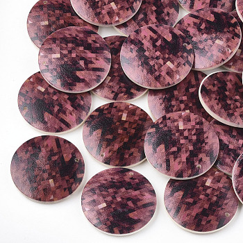 Printed Wooden Pendants, Flat Round, Indian Red, 30x5mm, Hole: 1mm
